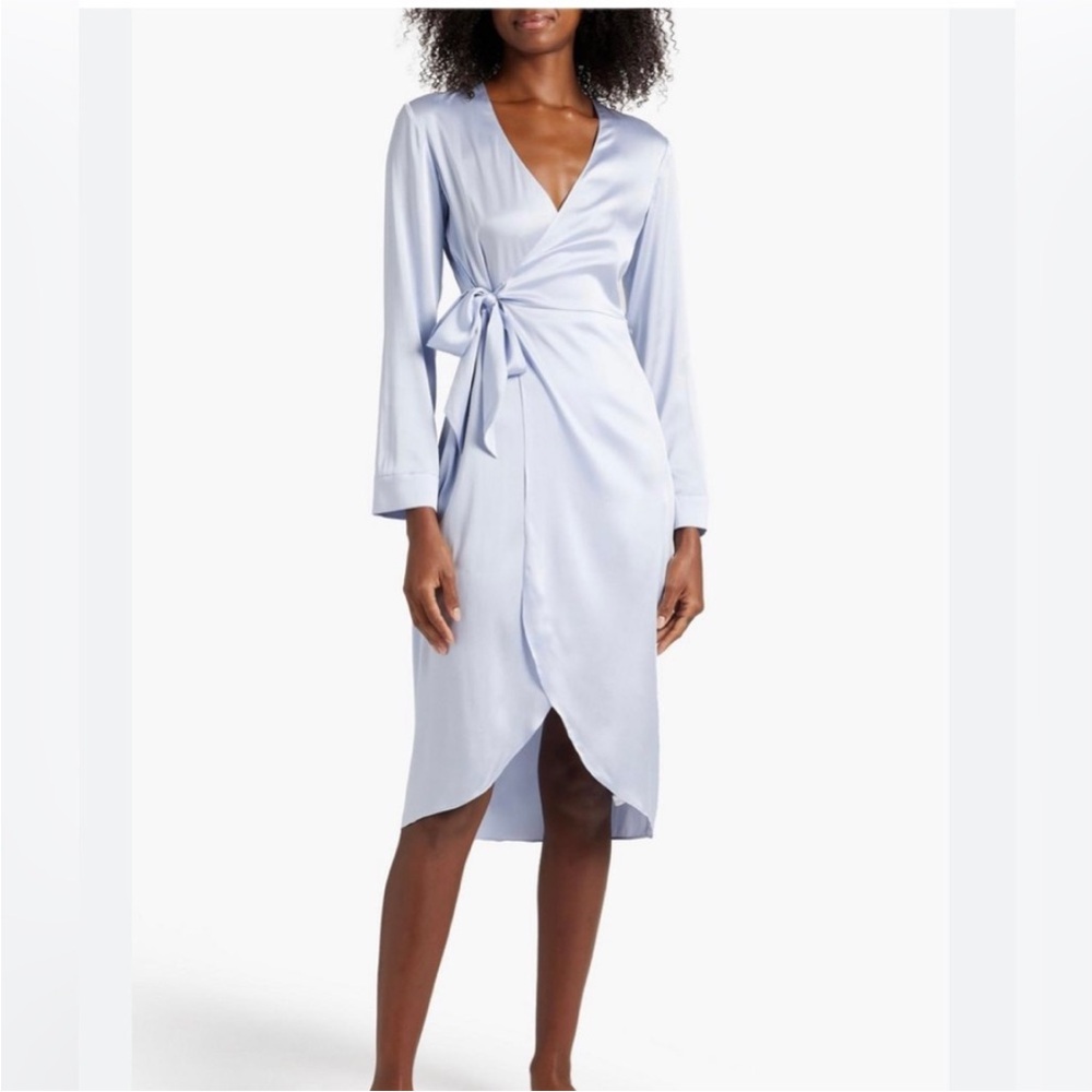 Fleur du Mal Ice Blue 100% Silk Wrap Robe Dress XS